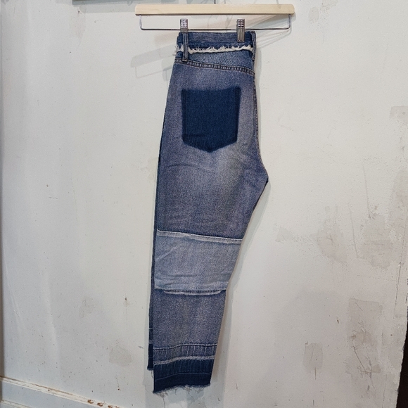 Patchwork Japanese High waisted Cropped Fringe Jeans - Picture 3 of 8